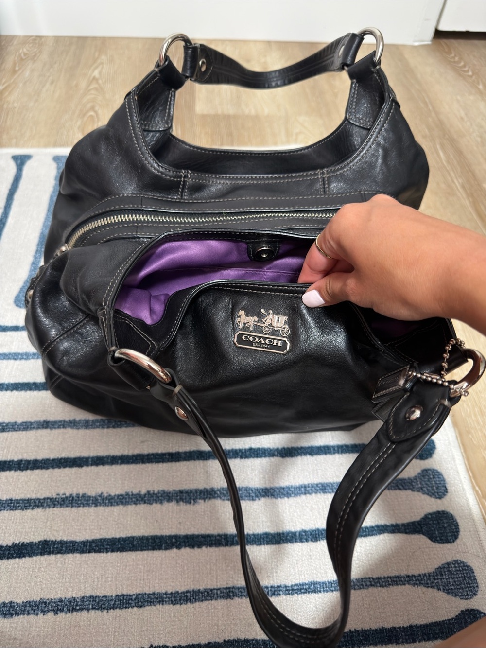 LIKE NEW!Vintage Coach Y2K Madison Maggie Shoulder Bag Metallic Black Leather XL - Picture 15 of 16